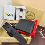 Combo Reloj QQ | Cartera | Cinturon | Cuero Velez Original