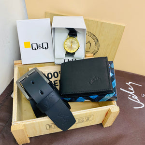 Combo Reloj QQ | Cartera | Cinturon | Cuero Velez Original